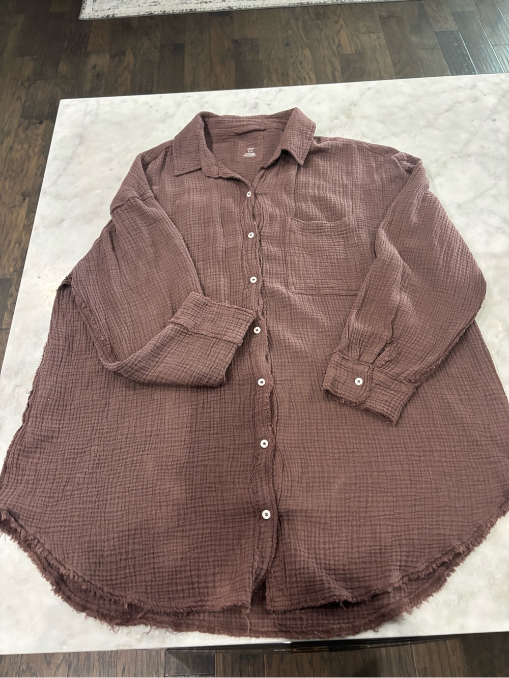 aerie Women's Oversized Cotton Button-Down Shirt in Chocolate Brown